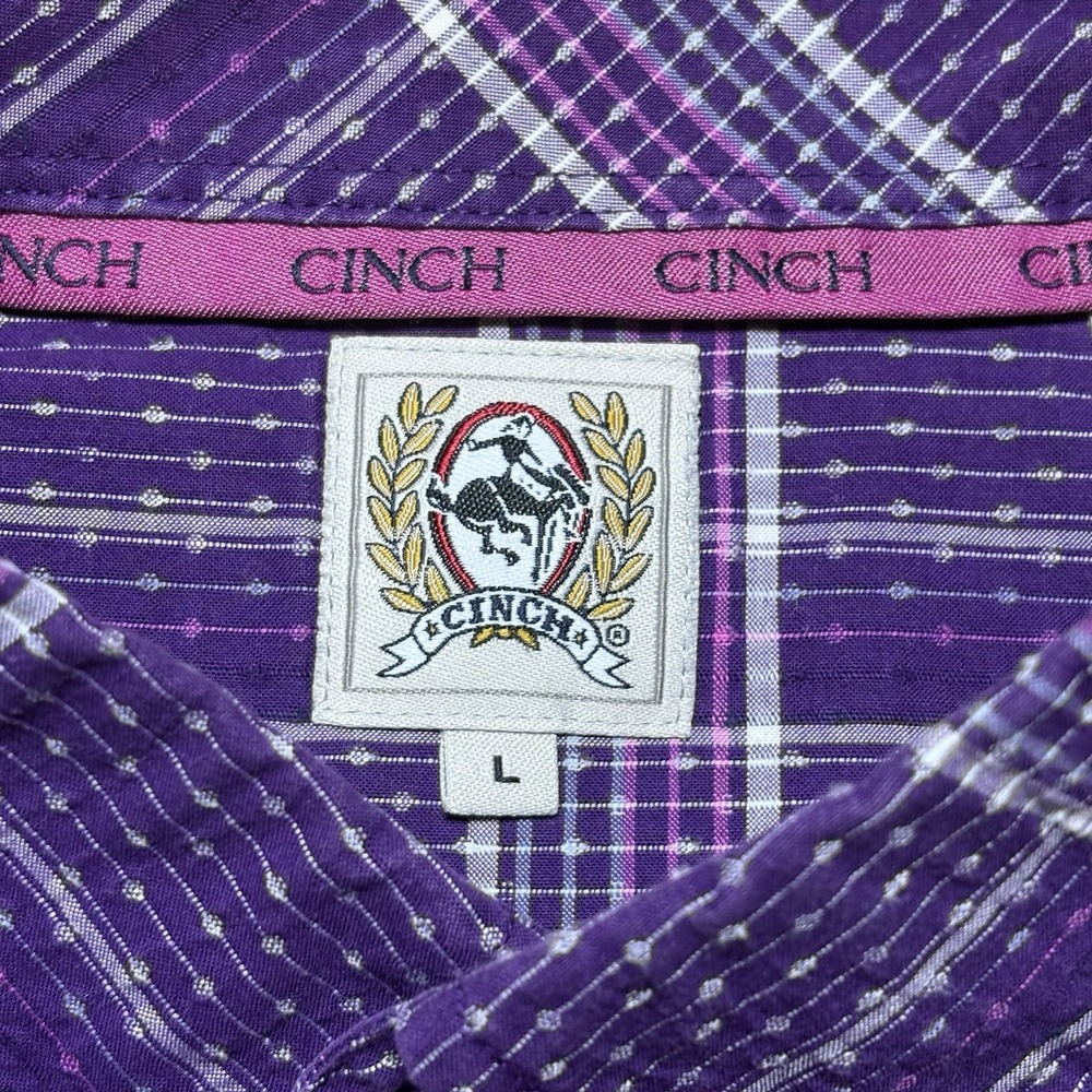 Cinch 100% Cotton Long Sleeve Purple Button L Country Western Cowboy Rockabilly - Picture 7 of 8